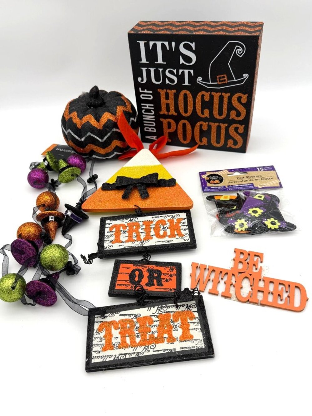 Lot of Six Halloween & Witch Theme Household Decor with Glitter Accents